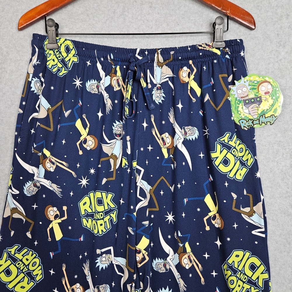 Rick and Morty Mens Pajama Pants XL Navy Blue All Over Print Adult Swim New